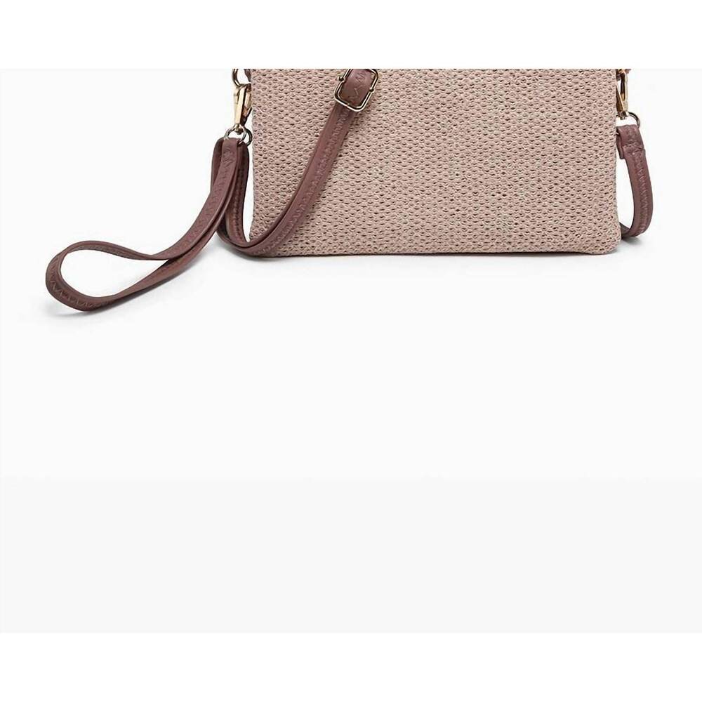 NEW JEN & CO. women's izzy vegan straw crossbody handbag in mauve